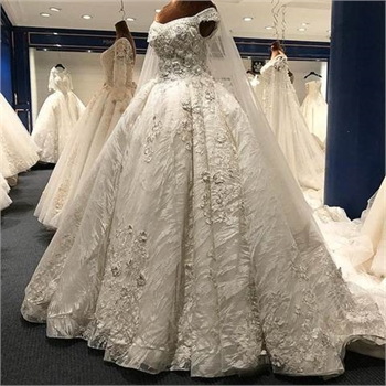 Luxury Wedding Dress Long Train Arabic Shinny Wedding Bridal Dresses