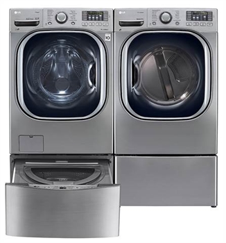 LG TwinWash Graphite Steel Front Load Laundry Pair with Washer and Gas Dryer
