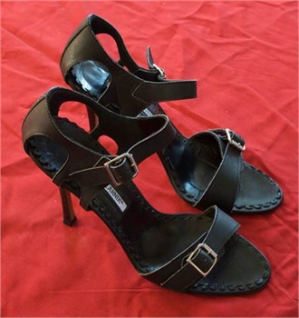 Like New Manolo Blahnik Black Satin Sandal Heels-Womans Size 8.5 to 9 