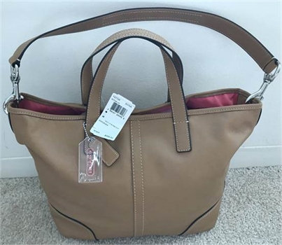 Coach Hadley Leather Natural Brown Medium Purse Duffle Tote Hand Bag - $315