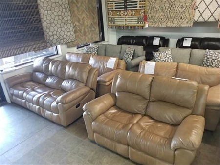 Beige laverona real leather recliner couch and loveseat 