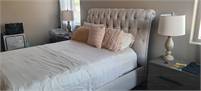 Queen Tufted Beige Bed With Queen Mattress Like New
