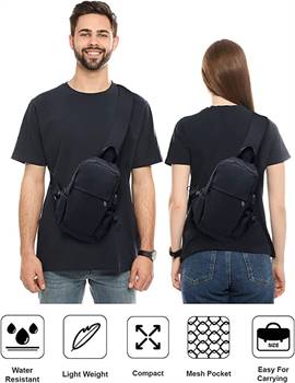 Black Small Sling Crossbody Backpack Shoulder Bag for Men Women wiht Wallet