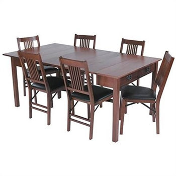 Mission Style Expanding Dining Table in Warm Fruitwood Finish 