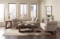 Zoe Chesterfield Living Room Set | Oatmeal Fabric