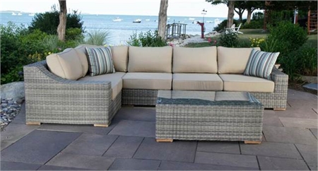 Driftwood Gray Patio Furniture - All Weather Wicker Sectional Set 
