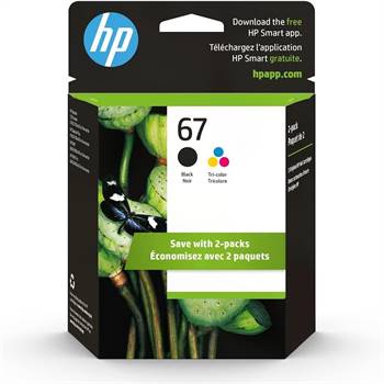 HP 67 Black/Tri-color Ink Cartridges (2 Count - Pack of 1) | Works with HP DeskJet 1255, 2700 & More