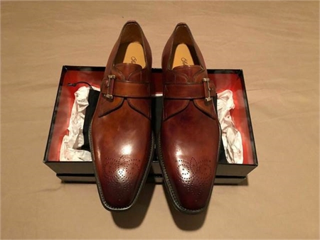 Men's Magnanni Cognac Monk Strap Dress Shoe. Size 8.5. New With Box.