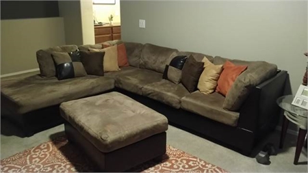 2 Piece Brown Micro Fiber Sectional With Ottoman
